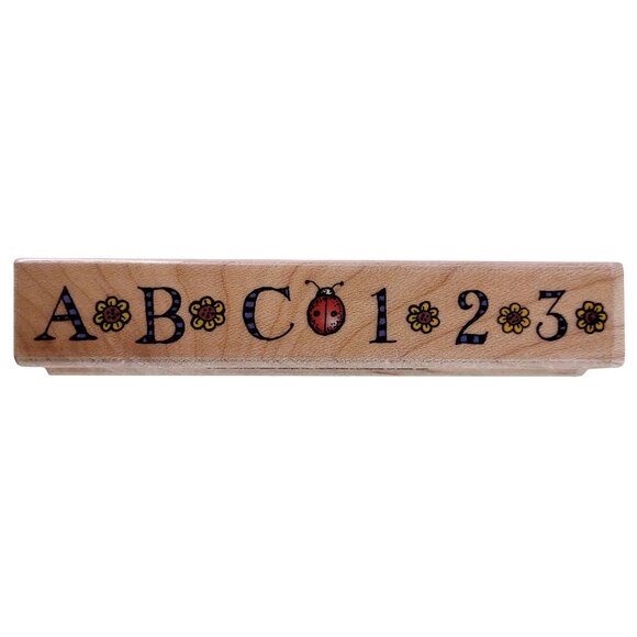 ABC 123 Ladybug & Flower Wood Rubber Stamp By Hero Arts ABC Border - Picture 1 of 6